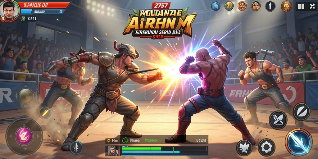 Tampilan gameplay menegangkan di arena pertarungan 2757.
