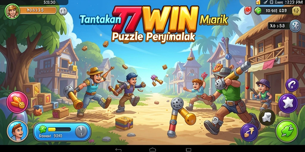 Screenshot 77WIN menampilkan gameplay Puzzle yang penuh warna dan tantangan.