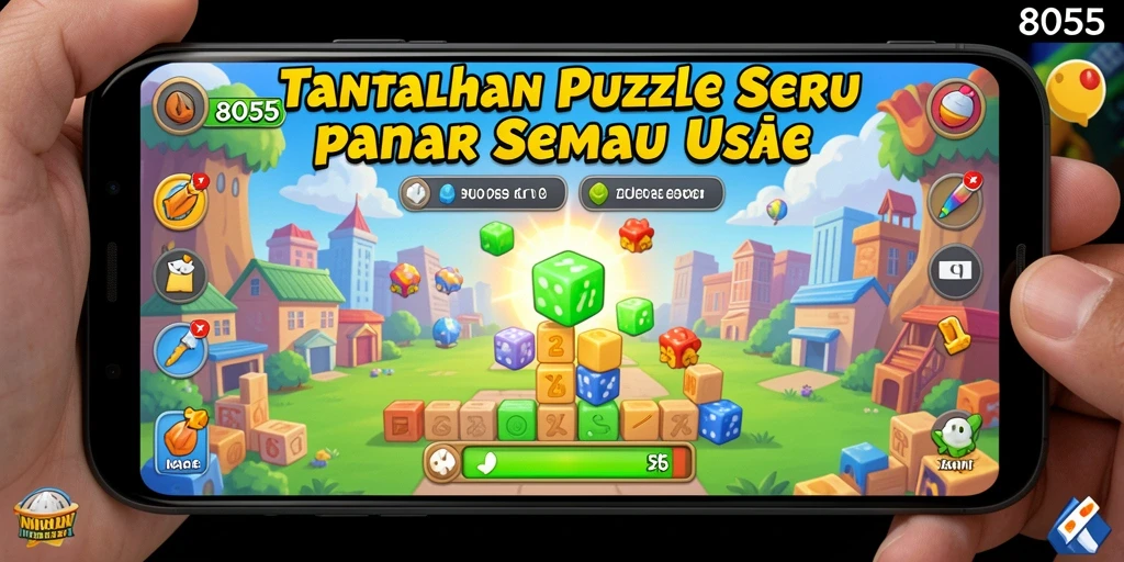Screenshot utama 8055 menampilkan gameplay puzzle yang menantang.