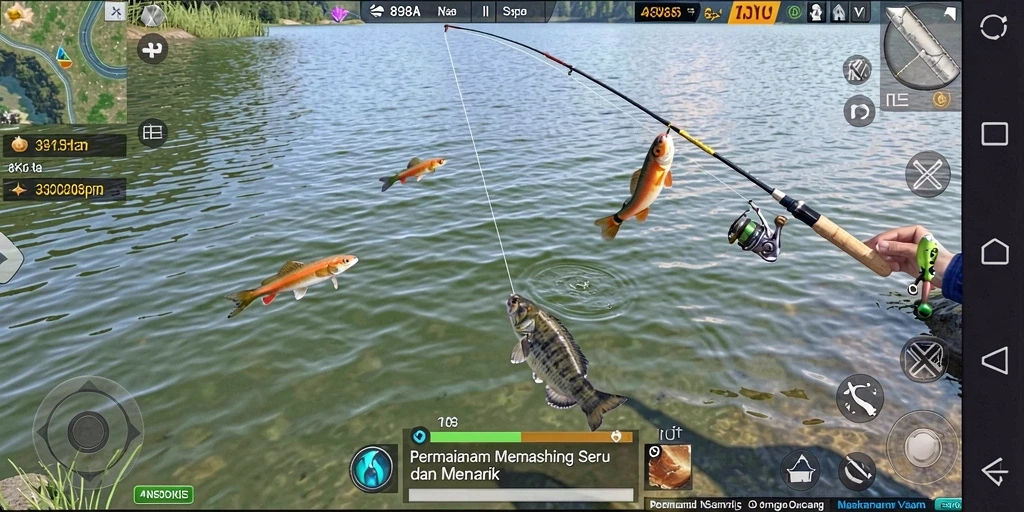 Screenshot gameplay menunjukkan aksi memancing yang memikat dan menarik.