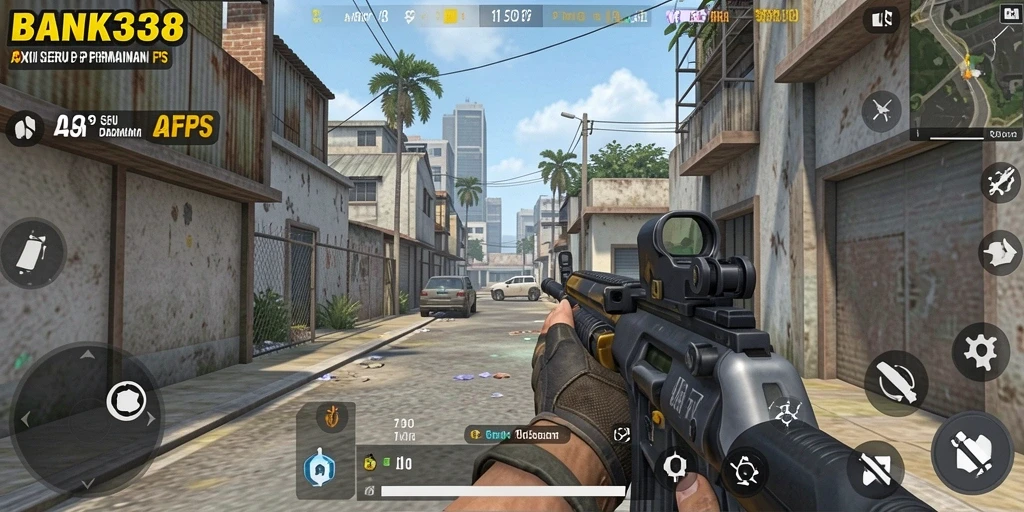 Screenshot BANK338 menampilkan aksi seru dalam permainan FPS.