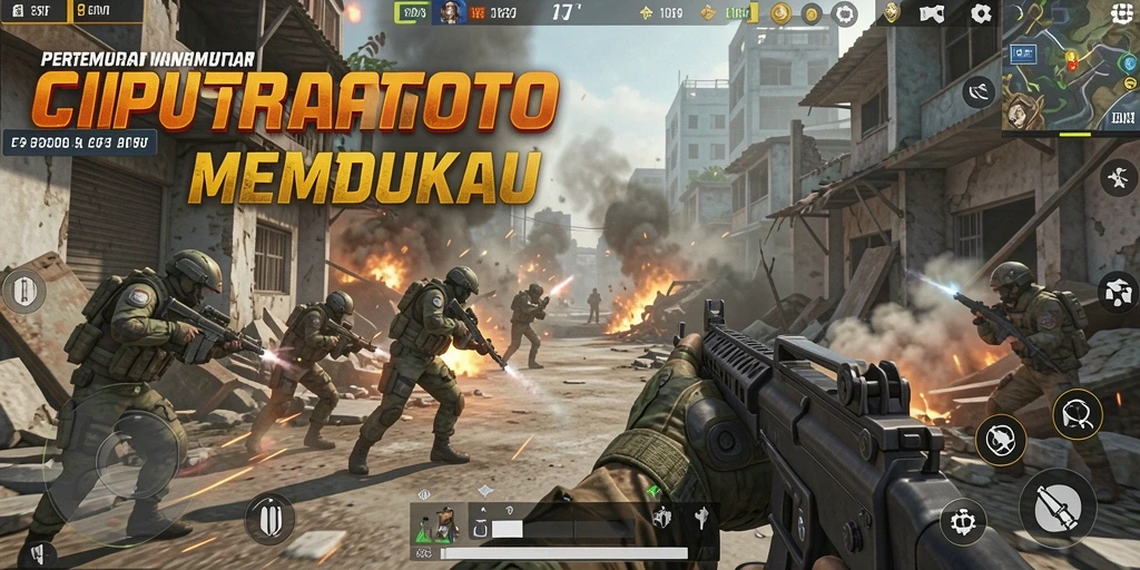 Tampilan gameplay menegangkan dalam pertempuran FPS.