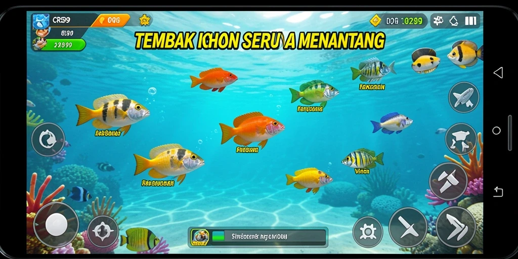 Screenshot gameplay <strong>CRS99</strong> menunjukkan aksi menangkap ikan yang seru.