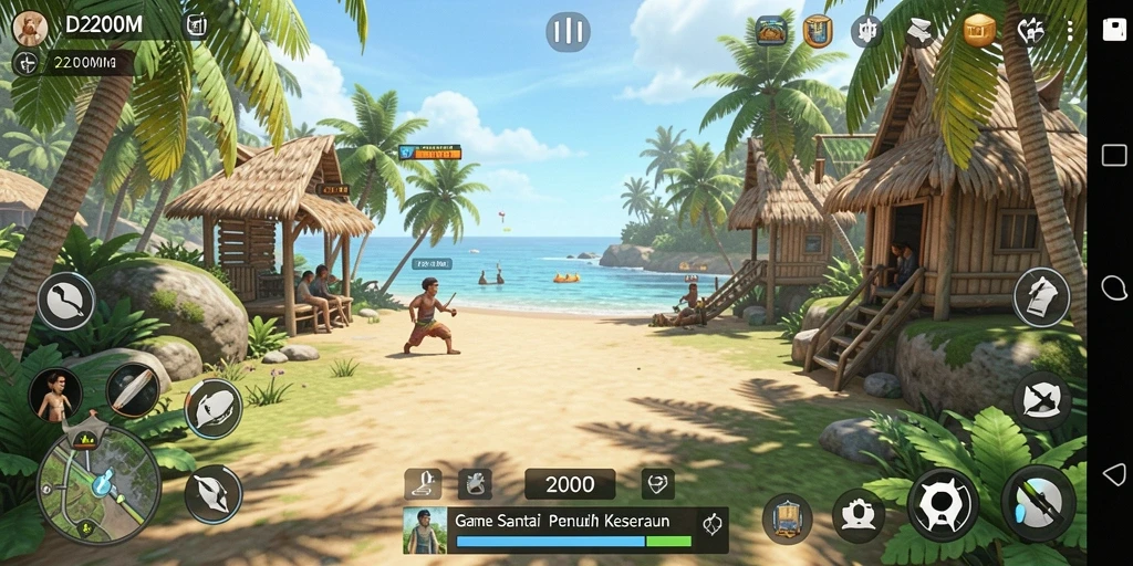 Screenshot D200M menampilkan gameplay yang penuh warna dan interaksi santai.