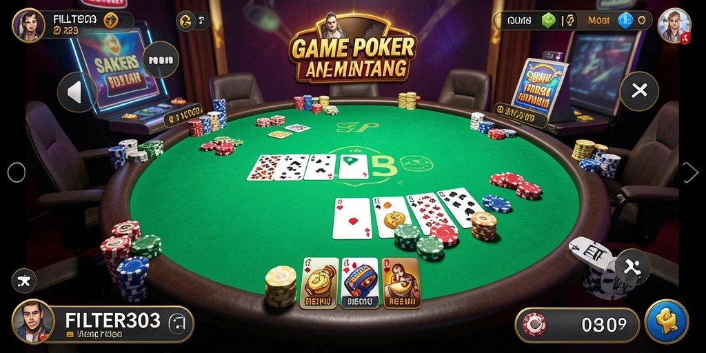 Tampilan gameplay FILTER303 yang menegangkan saat bermain poker.