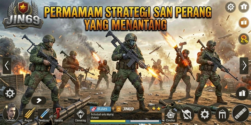 Tampilan utama gameplay JIN69 dengan pertempuran strategis.