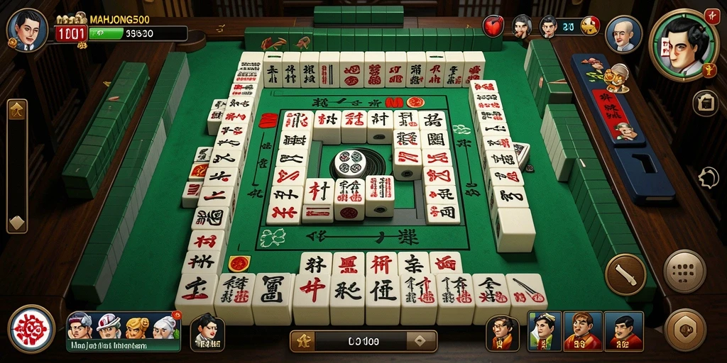 Tampilan gameplay seru Mahjong di MAHJONG500 dengan desain ubin yang menarik.