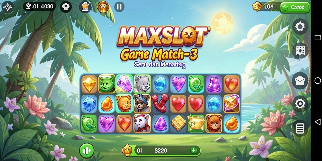 Menampilkan gameplay seru dan menyenangkan dari MAXSLOT, game Match-3 yang menarik.