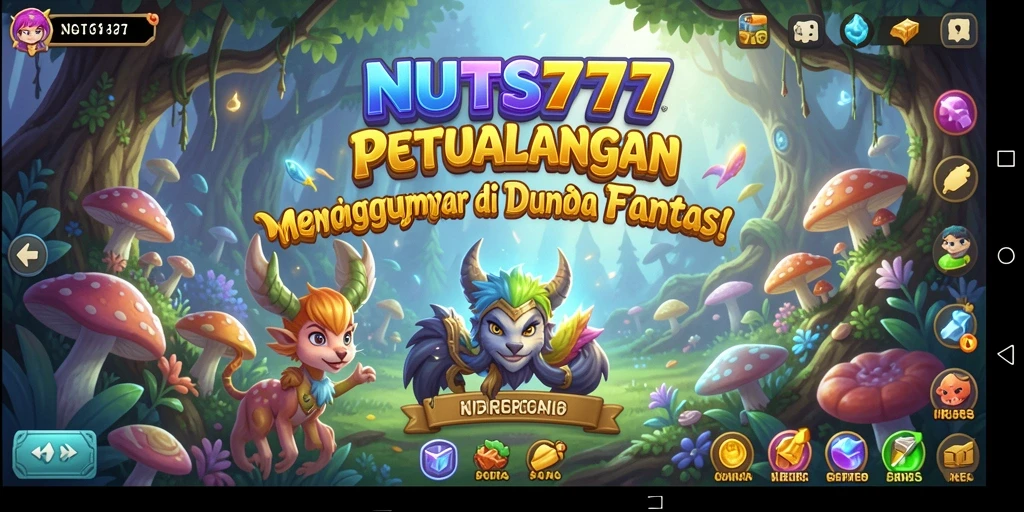 Gameplay NUTS777 yang menampilkan petualangan seru di lingkungan fantasi.