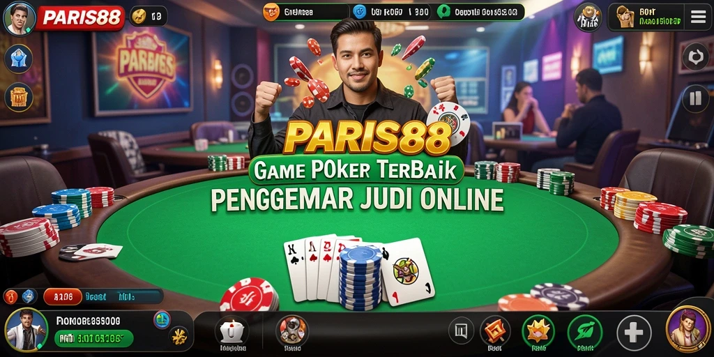 Screenshot utama PARIS88 menampilkan aksi seru permainan Poker.