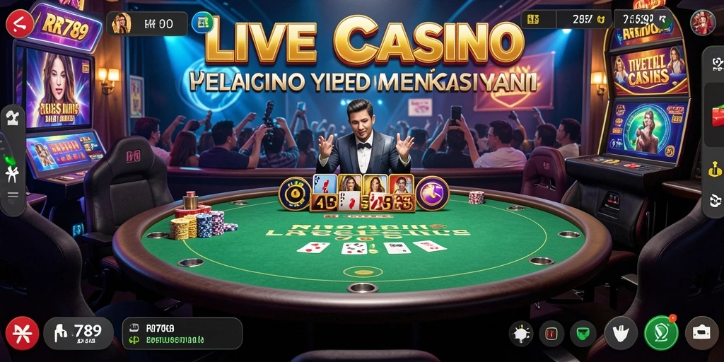 Screenshot gameplay RR789 yang menampilkan dealer langsung dalam permainan.