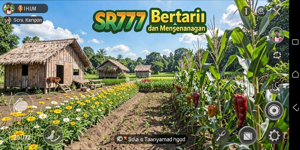 Tampilan gameplay seru di SR777 dengan kebun dan tanaman yang subur.