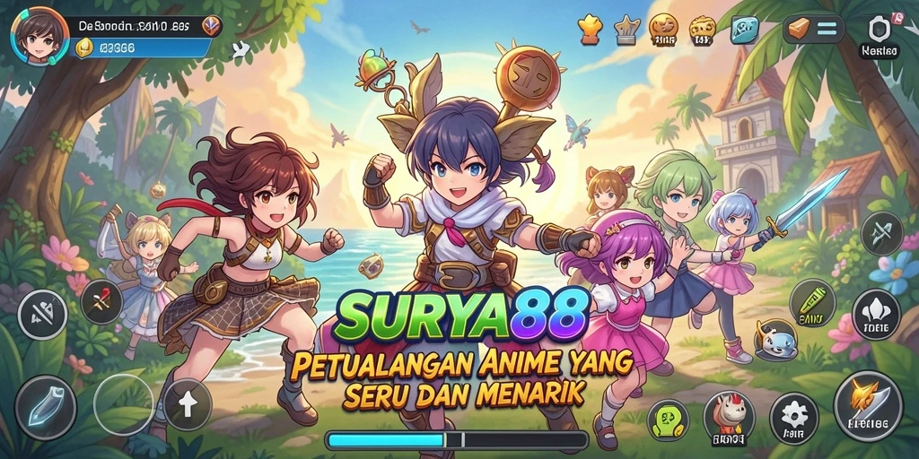 Snapshot gameplay <strong>SURYA88</strong> dengan karakter anime beraksi.