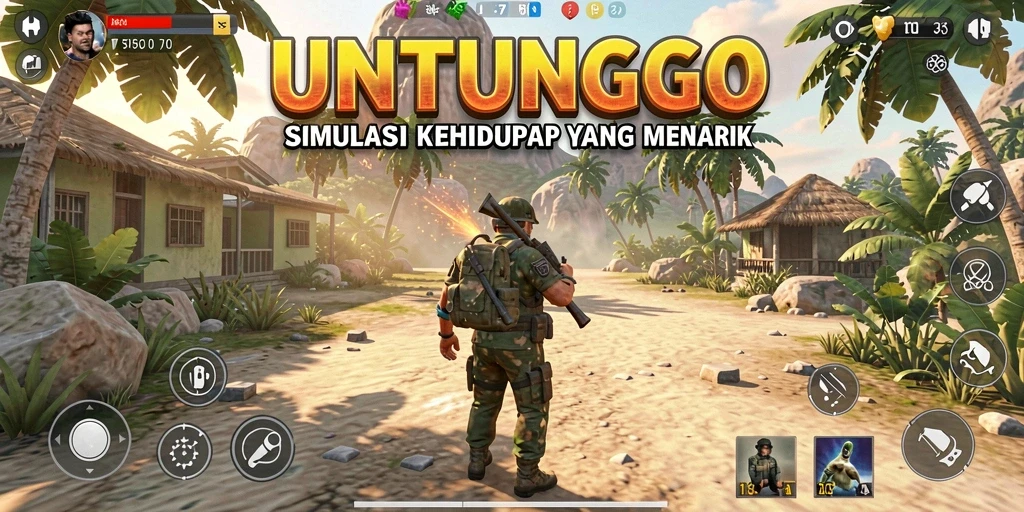 Screenshot utama UNTUNGGO menunjukkan gameplay simulasi yang menarik dan interaktif.