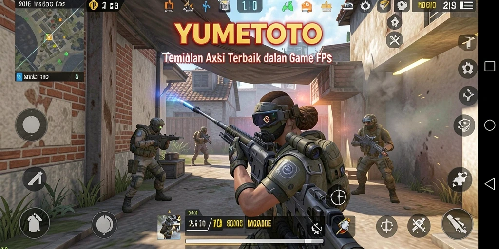 Screenshot gameplay YUMETOTO menampilkan aksi tembak-menembak yang seru dan intens.