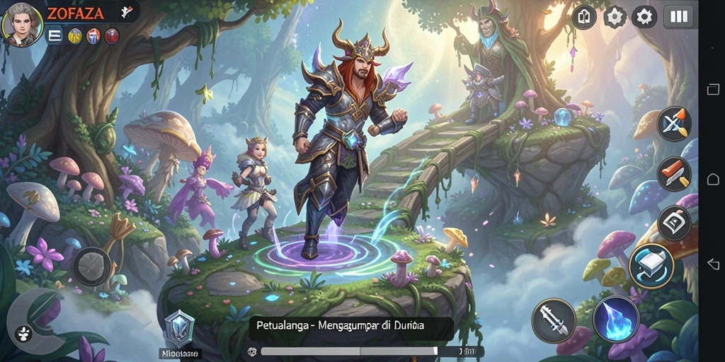 Tampilan gameplay ZOFAZA dengan karakter yang berpetualang di dunia fantastis.